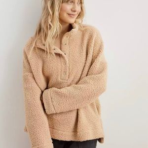 Aerie Cloud Sherpa Snap Oversized Pullover XS